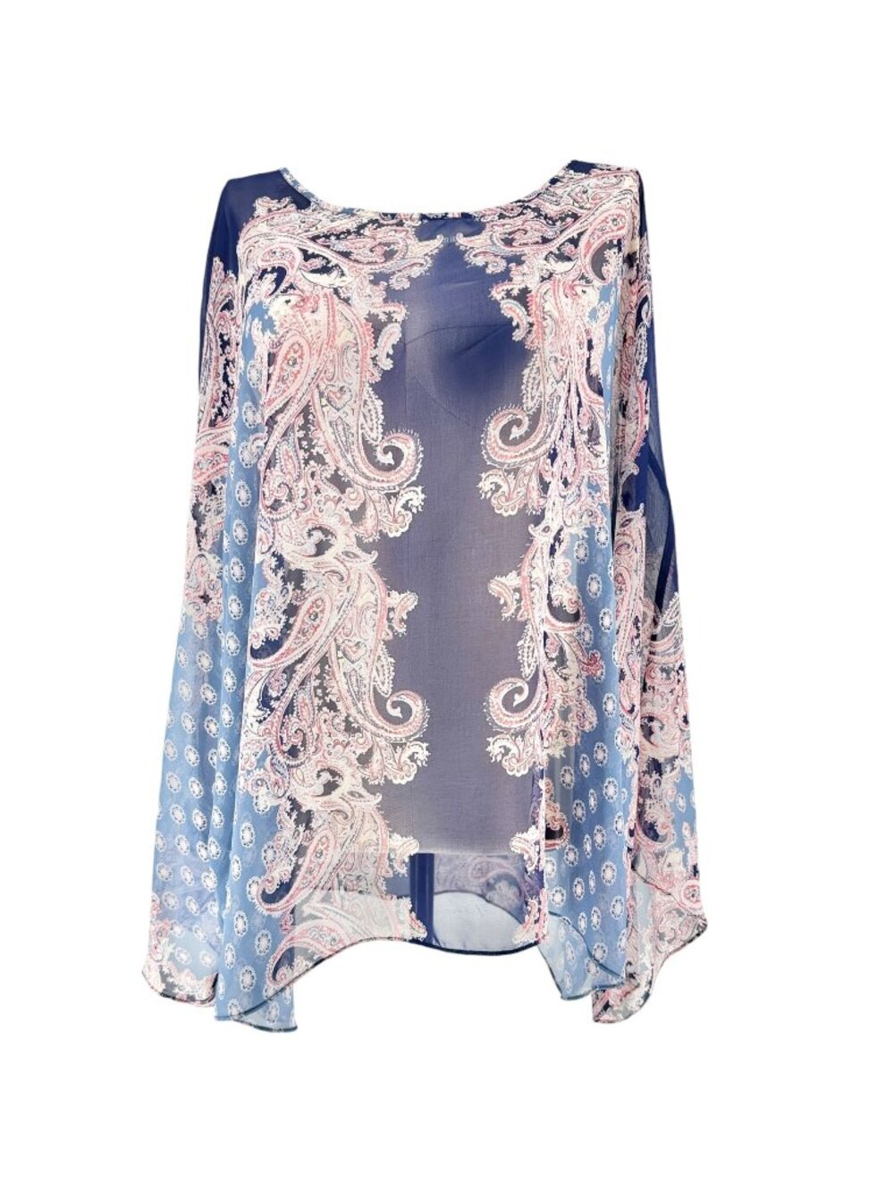 Cato Sheer Paisley Print Top 26/28W Boho Blue Pink Lightweight Polyester Flowy
